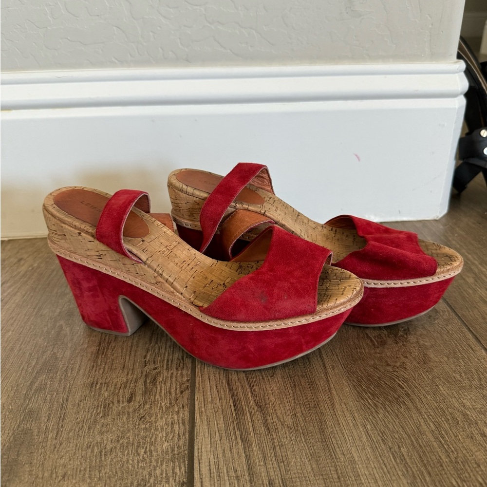 Anthropologie orange wedge sandals